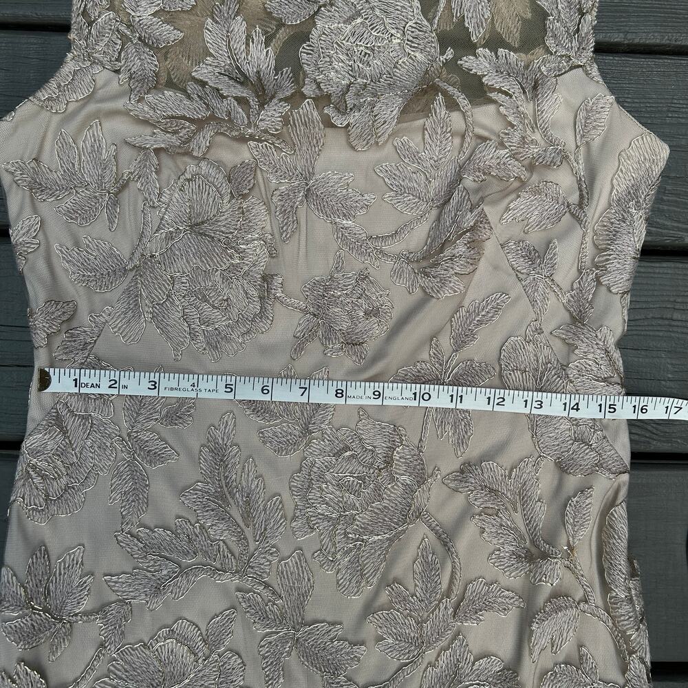 Tadashi Shoji Chloe Embroidered Lace Tulle Illusion Boat Neck Gold Dress 10 - Picture 11 of 16